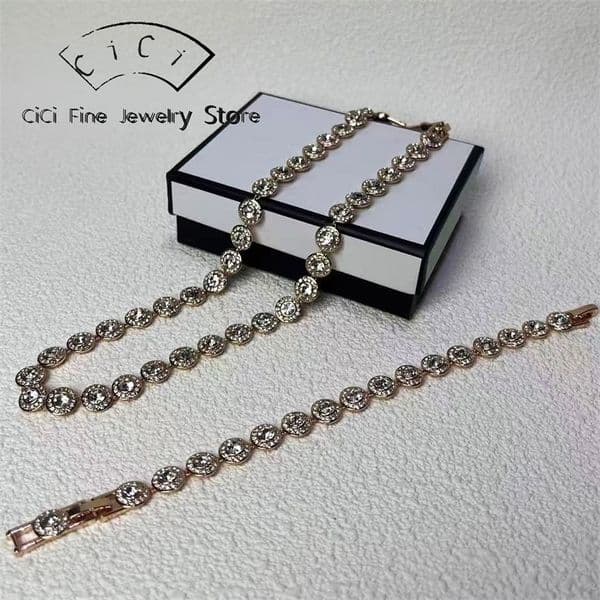 Original Round Water Drop Crystal High Jewelry Set Fashion Womens Bracelet Earring Necklace Ring Wedding Gift 260413