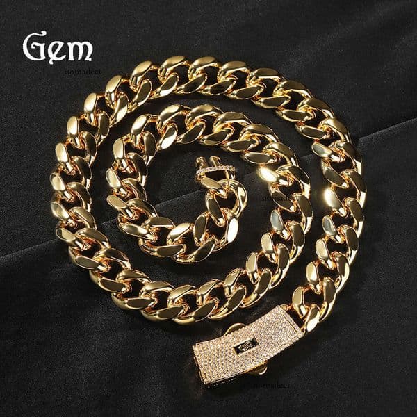 Moissanite Jewelry New Style Diamond-Studded Clasp 8-14MM Smooth Cuban Personality Trendy Brand Hip Hop Jewelry Necklace Chain