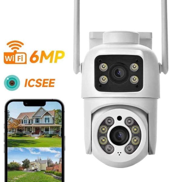 6MP 3K Lens Dual Screen PTZ Wifi Ai Human Detect Auto Tracking Wireless Outdoor Surveillance Camera iCSee 26W0414