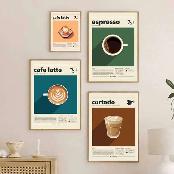 Culture Poster Latte,Espresso,Cortado Print Modern Kitchen Decor, Vintage Coffee Wall Art Canvas Painting Cafe Shop Decor 26H0415