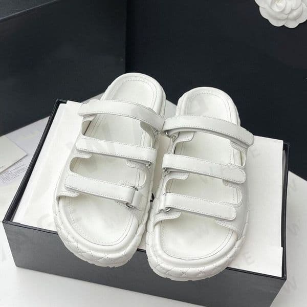 2026 Women's Leather Multi-Strap Slide Sandals - Chunky Sole, Metal Buckle, Multi-Colors, Edgy Comfortable, Cushioned Footbed, Ideal for Daily/Leisure/Street Matching-4
