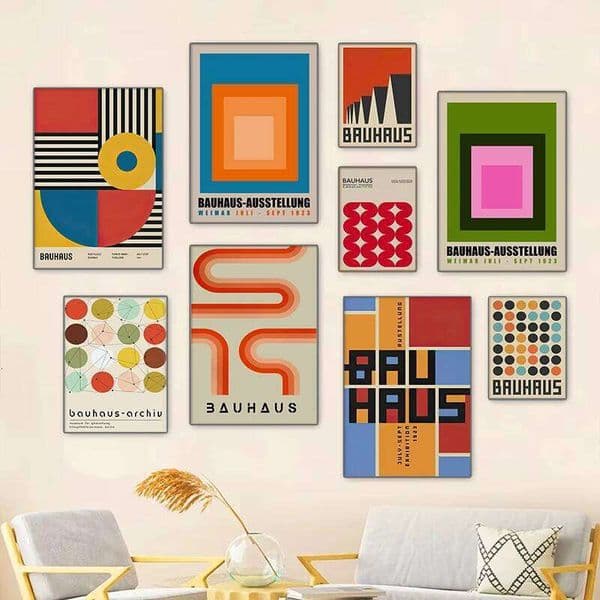 Bauhaus Poster Retro Abstract Geometric Simple Wall Art Picture Canvas Print Painting Home Decor for Bedroom Living Room Hallway 26H0415