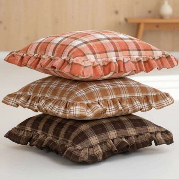 BUYNOW 1PC Two-tone Plaid Lace Pillowcase British Vintage Style Countryside Cottage Sofa Cushion Cover Home Bedroom Bed Decor 26Y0415