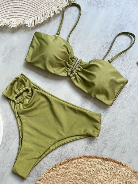 Bandeau Bikini Push Up Women Swimsuits Sexy Female Swimwear Brazilian Bikini Set Thong Biquini Swim Suits Solid Beachwear 260414BJ