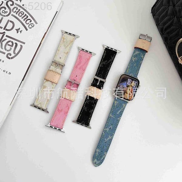 Designer Genuine Leather Watch Band For Apple Watch Straps 38mm 40mm 49mm 42MM 44mm 45MM iWatch 3 4 5 SE 6 7 Series Band Fashion Print Letter Golden Link Chain