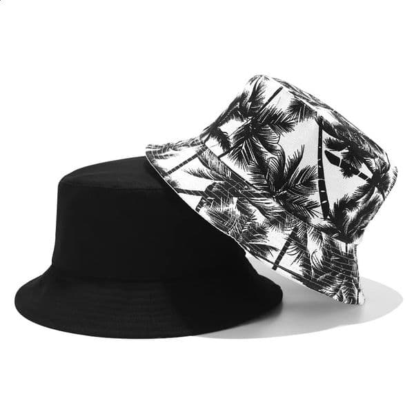 Men Women coconut tree Bucket Hat Cotton Printing Hip Hop Fisherman Panama Sun Outdoor Street Casual Visor Cap 260414