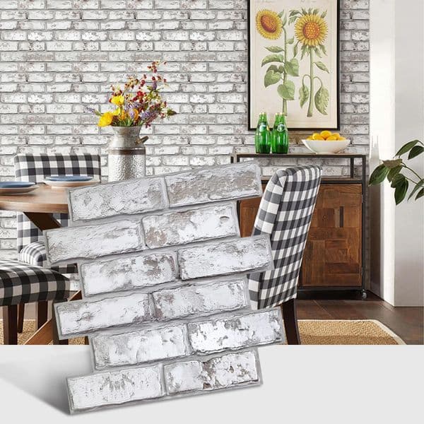 3D Tile Stickers Whitewash Brick Textures Matte 30cm x Water and Mold Resistant for Living Room Kitchen Wall Update 260414BJ