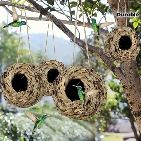 1pc Hanging Hummingbird Nest House, Handwoven Bird House, Outdoor Spherical Bird Shelter, Suitable For Garden, Patio, Lawn