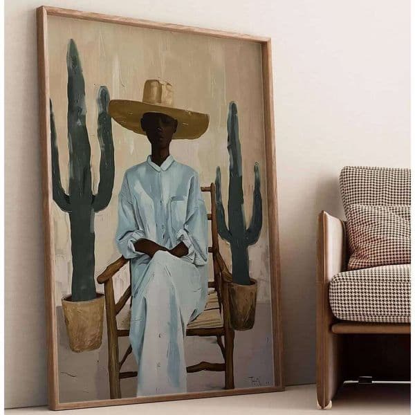 Minimalist Desert Wall Art Print, Southwestern Woman with Cactus Illustration, Modern Boho Style Decor, Digital Download Poster 26H0415