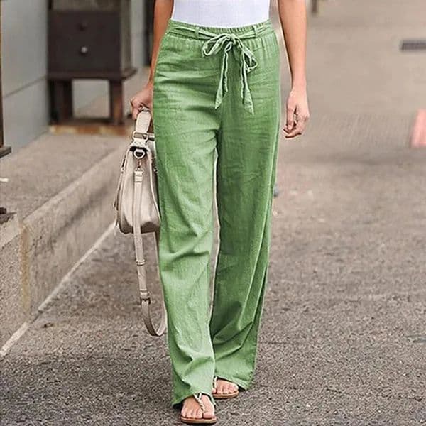 2024 Women Cotton Linen Pants Summer Fashion Elastic Waist Loose Straight Pants Female Casual Solid Color Ankle-length Trousers260407BJ