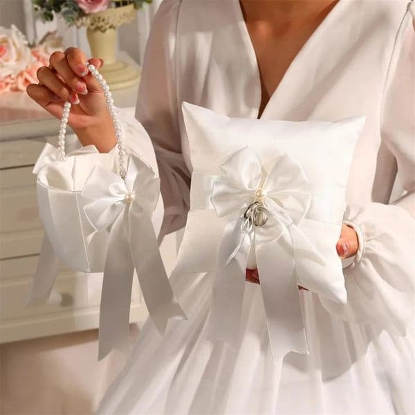 Ivory Flower Girl Basket and Ring Bearer Pillow Wedding Accessories Bride To Be Bachelorette Party Supplies Day Decor 260414