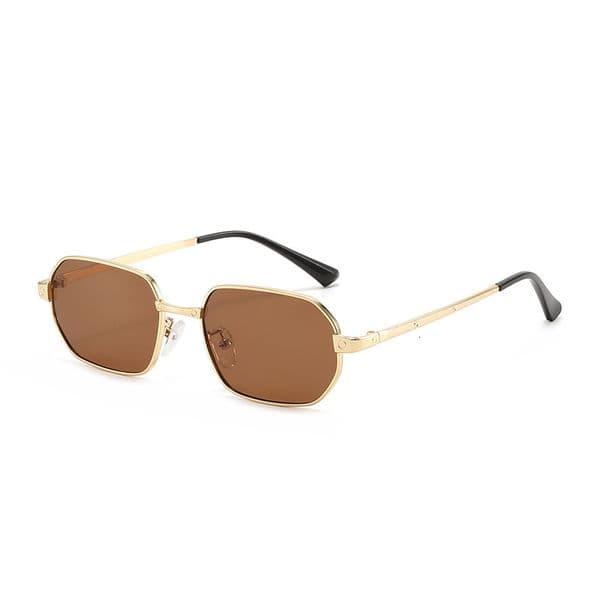 Vintage Square Sunglasses Men Women Fashion Metal Frame Brown Lens UV400 Outdoor Driving Sun Glasses