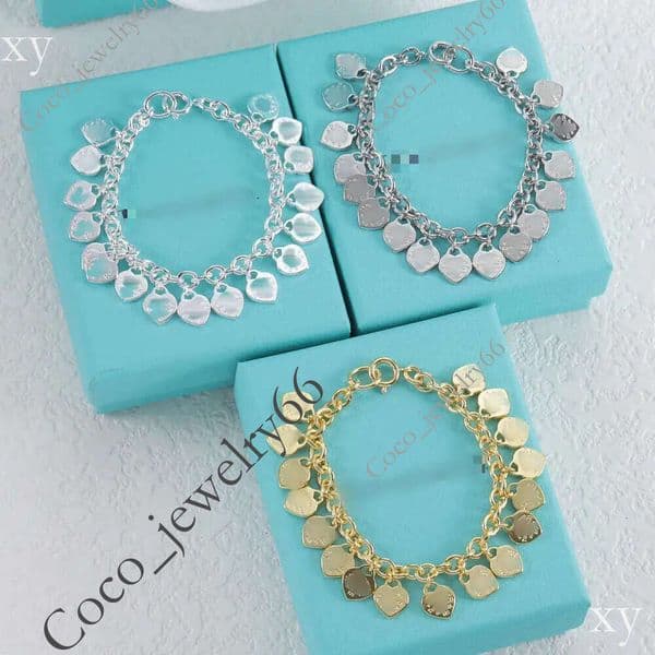 T Family Heart-Shaped Charm European and American Jewelry Thick Chain Personalized Vintage Design Heart Pendant Bracelet