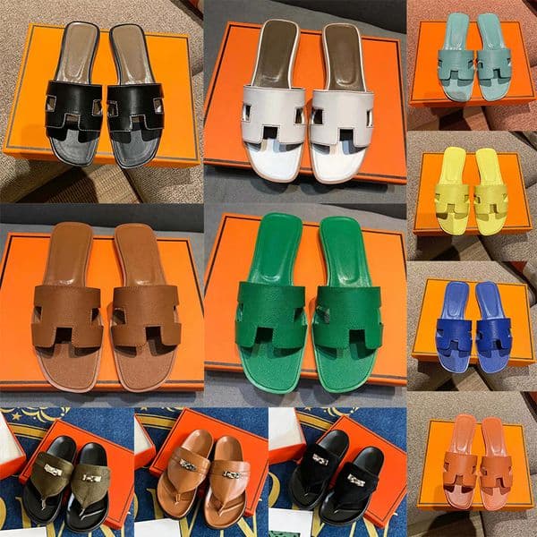 With box designer womens sandals flat slippers slides women sliders slipper black white brown suede patent ladies sandal