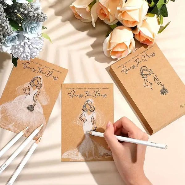 20pcs Wedding Dress Game Card with Pens Guess the Bridal Shower Painting Games Hens Bachelorette Party Decoration 260414