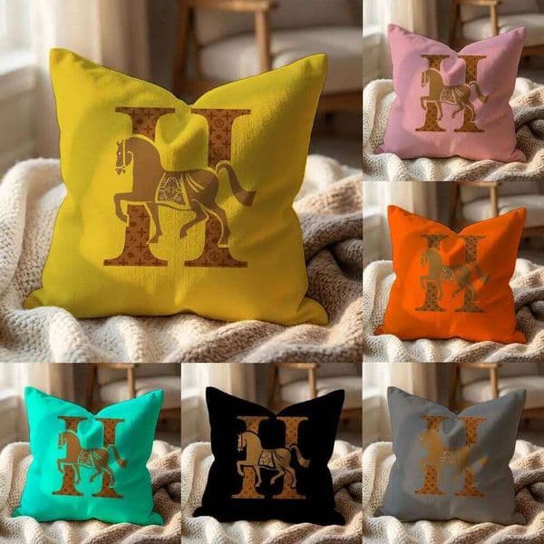 Pillow Case Classic Horse H Cross Leather Cushion Multi-Scene Pillow Cover Home Car - Reversible, Soft & Durable for Daily Use 26Y0415