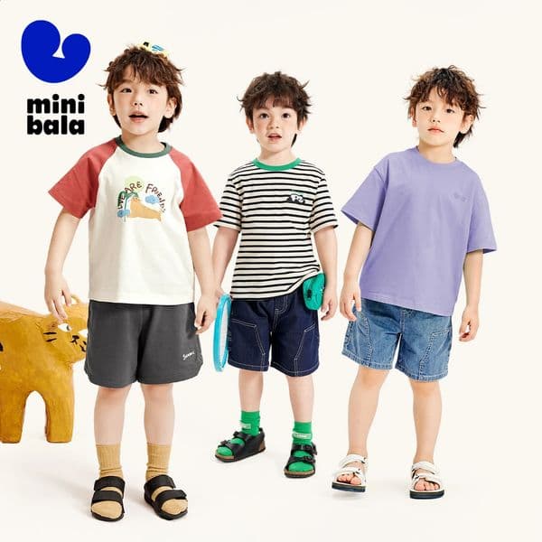 Mini Balabala Kids T-Shirts for Boys Girls Short Sleeve Childrens clothing Summer Cotton Breathable Loose Casual Baby Top 260415