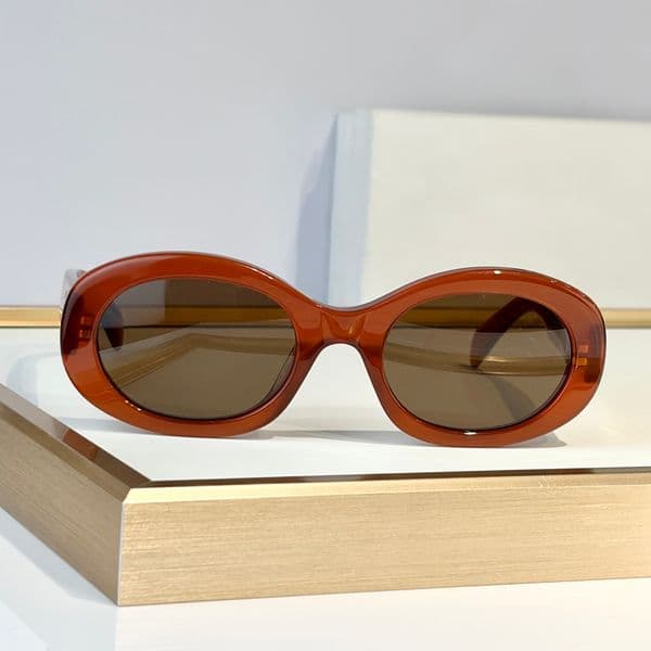 Oval Acetate Sunglasses Brown Transparent UV Protecton Women Sun Shades Glasses Summer for Traveling Beach Eyewear