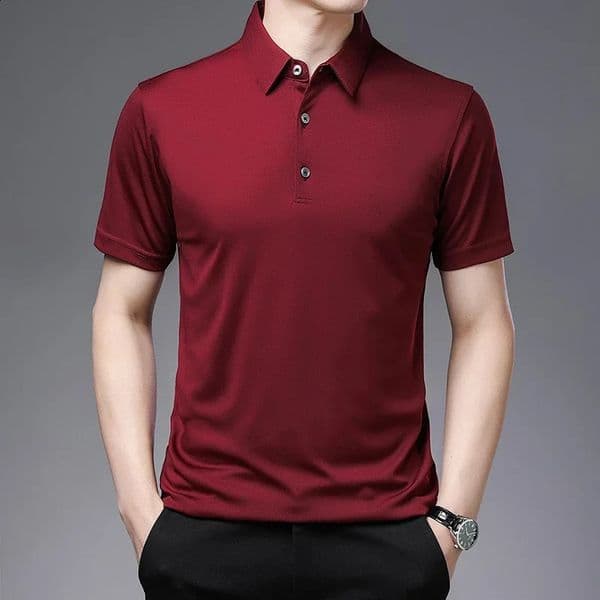 2024 Mens Solid Color Business Casual POLO Shirt Summer Fashion Short Sleeve Comfortable and Breathable Top 260410