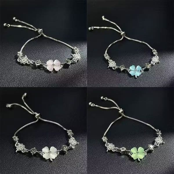 New Lucky Four-leaf Flower Necklace Bracelet Features Fashionable Design That Can Be Pulled Out to Adjust Its Size