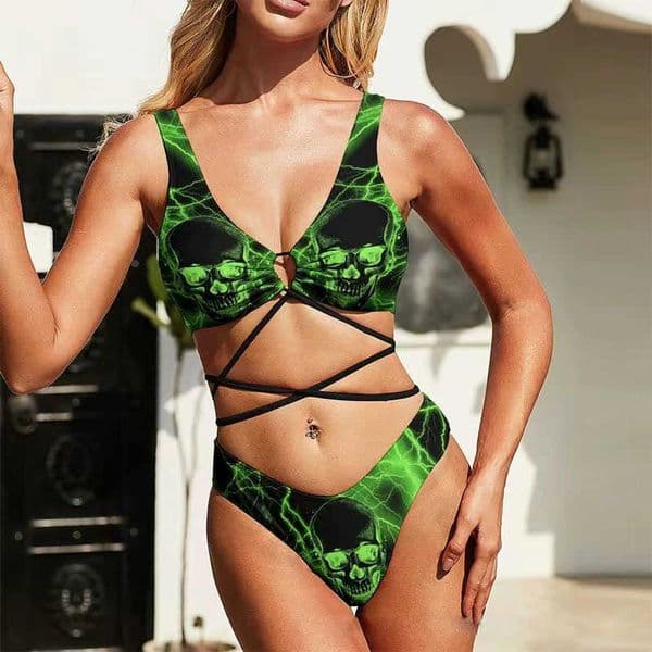 New quirky bikini dark punk style swimsuit for women sexy curves H260414 PKV2