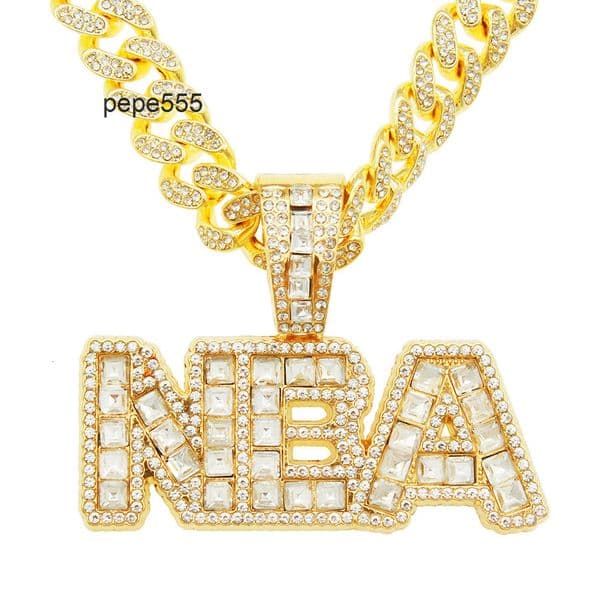 Creative new square diamond letter pendant necklace exaggerated full-diamond Cuban chain cool accessory jewelry