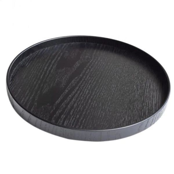 Round Wood Serving Tray Extra Large Rustic Food Snack Trays Salad Bowl Platter Carrying Plate for Black 260414
