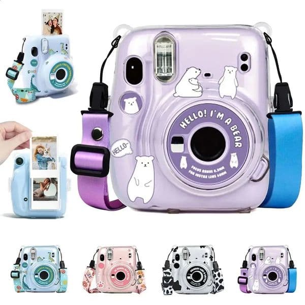 3 in 1 Crystal Camera Cover Po Bag Storage Case Protective Shell with Shoulder Strap Sticker for Fujifilm Instax Mini 11 260414