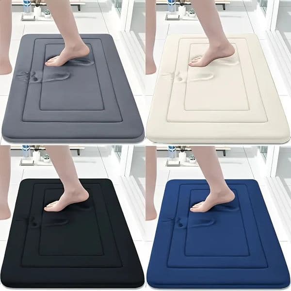 1pc Vintage Memory Foam Bath Mat Absorbent NonSlip Kitchen Rug with Floral n Beige Blue Comfortable Standing Pad 260414