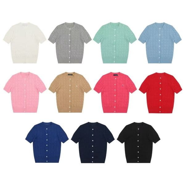 2026 Summer New Designers' Small Horse Logo Embroidered Short-Sleeved Knit Shirt, Solid Color Small Lotus Flower Shirt, Simple T-Shirt Top for Women