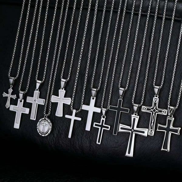 Plain Necklace for Men Boys,Stainless Steel Silver Tone Cross Pendant,Minimalist Punk Religious Jewelry Gift