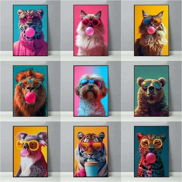 Animals With Sunglasses Poster Cool Cat Tiger Lion Giraffe Rabbit Wall Art Picture Canvas Print Painting Home Decoration 26H0415