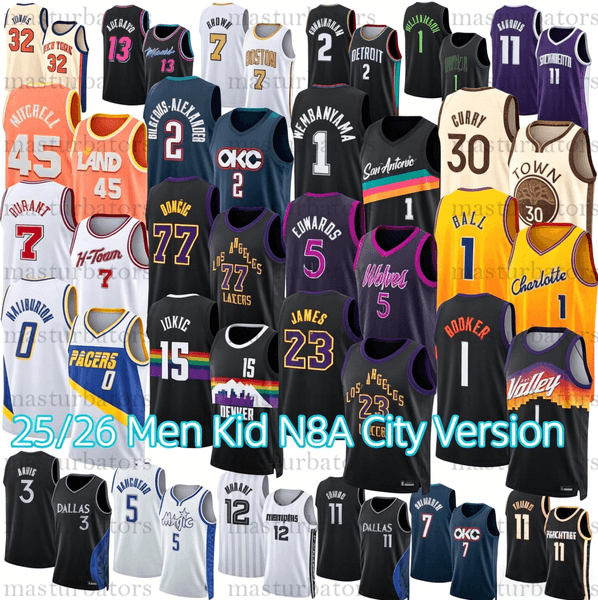 25/26 City Edition Men Kids Basketball Jersey Stephen Curry Luka Doncic Wembanyama Ja Morant Durant Tatum Iverson All Star Basketball Jerseys S-3XL
