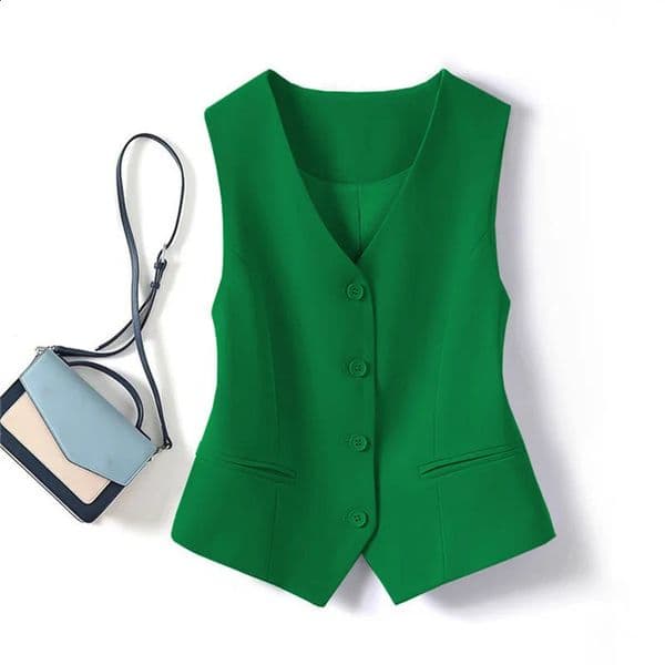 Spring Summer Korean Fashion Vest Women Short Fashion V-neck Sleeveless Casual Blazer Waistcoat Coats Female Tops 260414