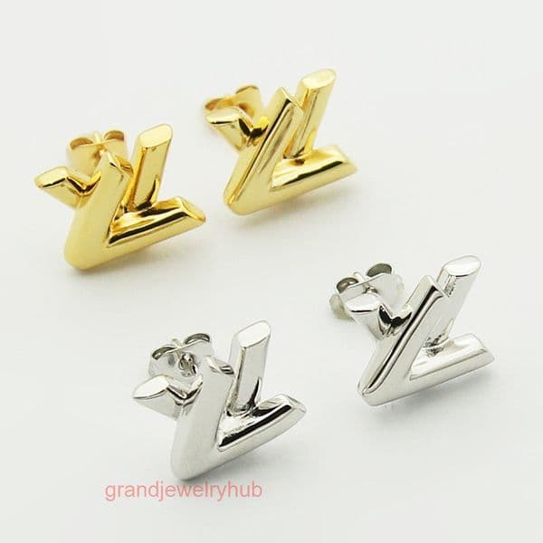 designer earrings lousi lvness Louise lvs earring Gold-plated jewelry three-dimensional double V letter stacked earrings womens classic earring set