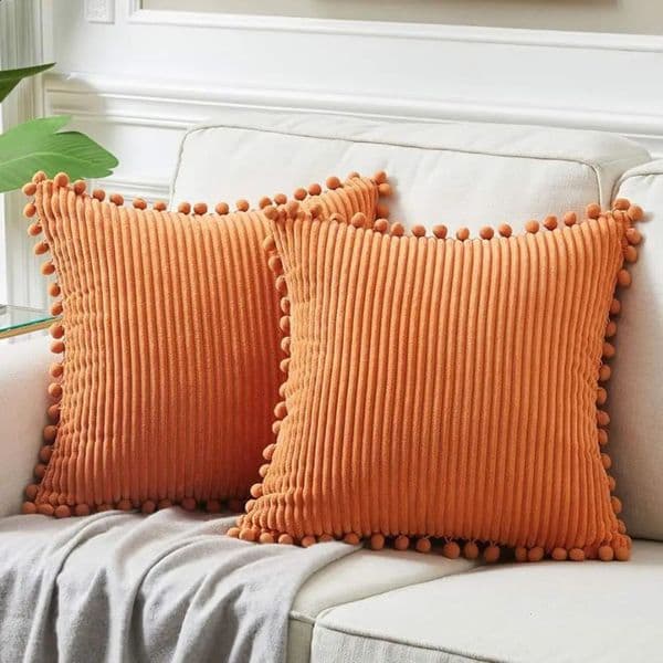 Luxury Designer Velvet h Pillow Covers With Pom-Poms Fall Throw Cover Solid Decorative Pillows For Sofa Orange 45X45 30X50 Cushion Case 240821 Free Shipping 77