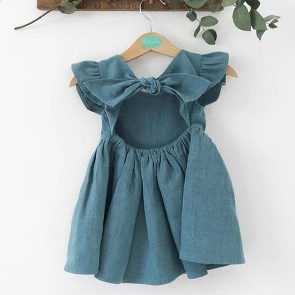 Korean Style Summer Infant Girls Dress Flying sleeve Cotton Linen born Baby Girls Princess Dress Kids Party Dresses 260415