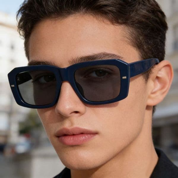 Retro Korean-style fashion trendy square-frame rivet sunglasses men women, versatile and stylish, suitable for outdoor sun protection, popular casual eyewear