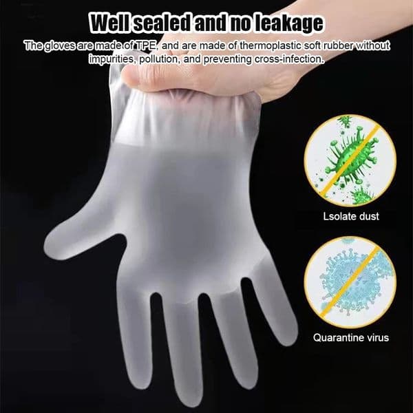 100Pcs Latex Free Gloves TPE Disposable Gloves Transparent Non-Slip Acid Work Safety Food Grade Household Cleaning Gloves 260413