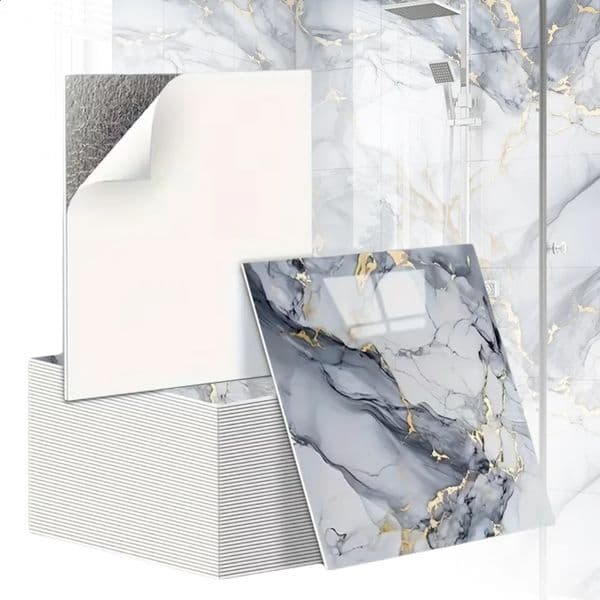 10PCS 3D Marble Effect Tile Stickers Waterproof Self Adhesive Panels for Bathroom Kitchen Wall Floor Renovation Home Decor 260414