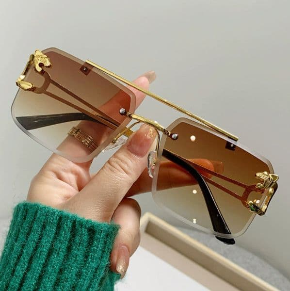 Vintage Sunglasses Y2K Punk Gold Leopard 1 Rimless Square Frame with UV Protection for Driving Beach and Daily Wear Unisex Gift High Quality Texture