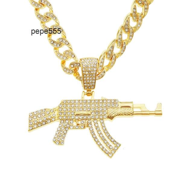 Cool Exaggerated Punk Street Dance Rap Outfit Gun Pendant Necklace Trendy Mens Nightclub Cuban Chain