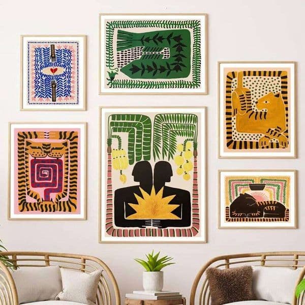 Scandinavian Classic Vintage Wall Art Ancient Egypt Colorful Abstract Tiger and Leopard Poster Home Bedroom Living Room Decor 26H0415