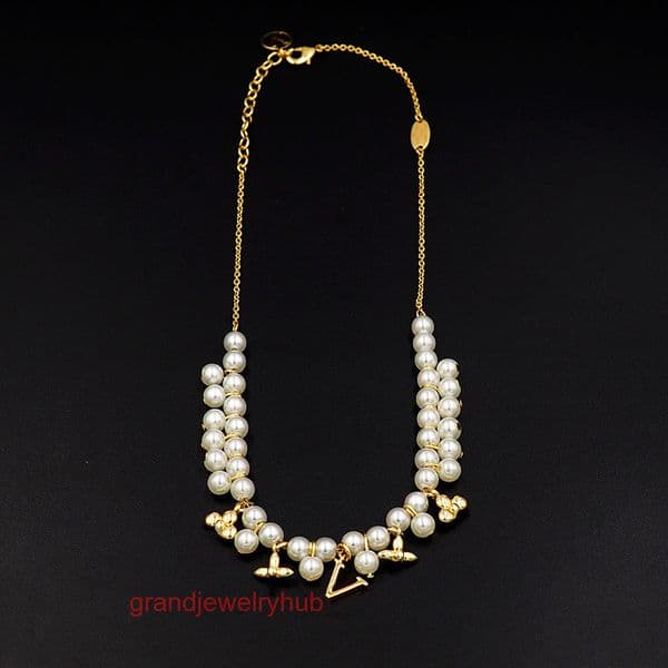 designer lousi lvness Louise lvs necklace Goldplated jewelry 4 pointed flowers round flowers fourleaf flower doublelayer pearl necklace womens floral pearl neckl