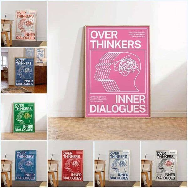 Modern Overthinkers Typography Poster Canvas Painting Posters Prints Mid Century Wall Art for Home Living Room Decor 26H0415