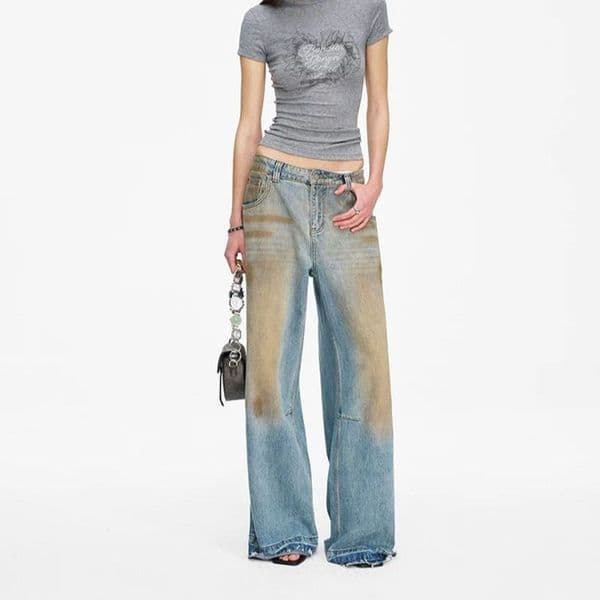 American High Street Womens Denim:Vintage Dirt-Wash Baggy Hipster Jean with Comfortable Fit-T318