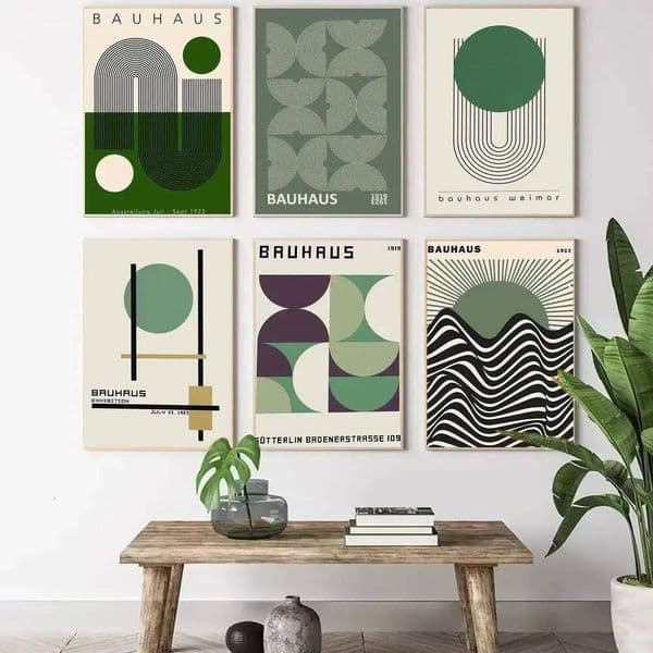 Bauhaus Green Color Lines Modern Painting Calligraphy Canvas Poster Wall Art Aesthetic Home Decoration for Living Room 26H0415