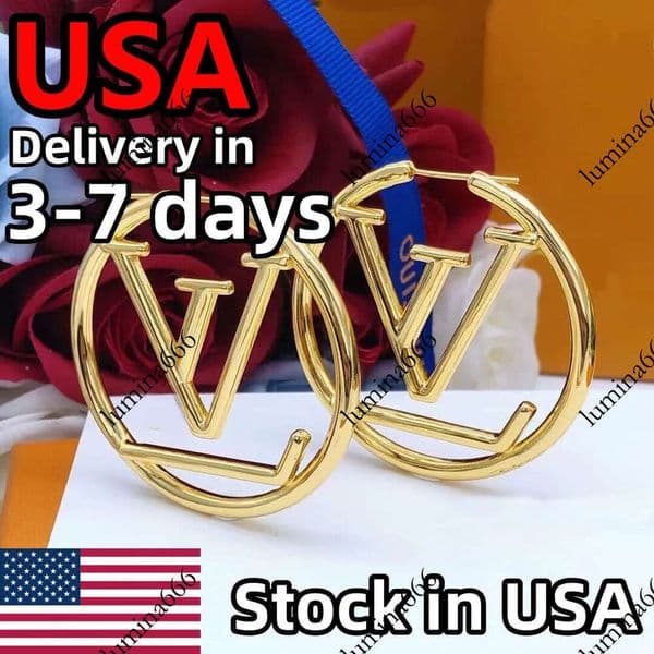 Luxury big hoop earrings for lady women studs set Designer 18k gold Jewelry earring Valentine's Day Gift engagement USA delivery in 3-7 days