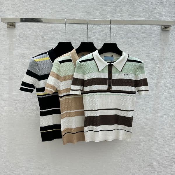 Retro Striped Tees Designer Women Casual Embroidered Letter T Shirts Spring Autumn Slim T Shirts