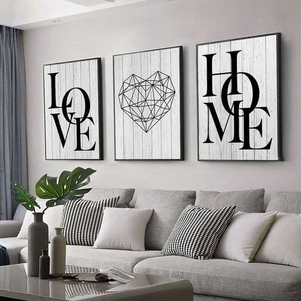 3pcs Love Diamond Heart Letter Canvas Prints Nordic Modern Living Room Wall Art Black White Decorative Paintings Home Decor 26H0415